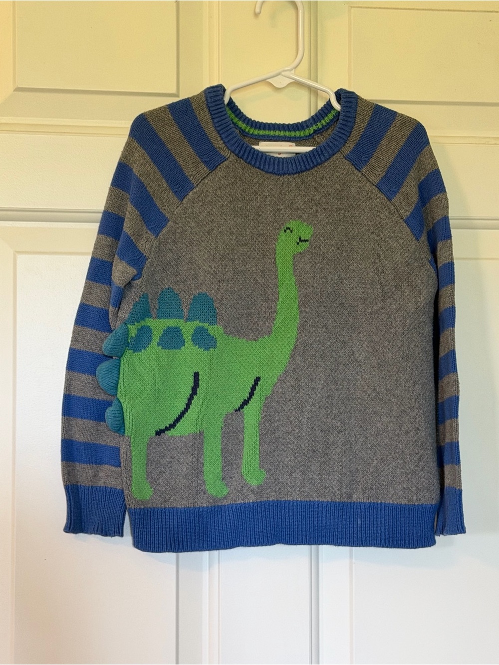 Cat & Jack Gray Sweater with Green Dinosaur and Blue Stripes